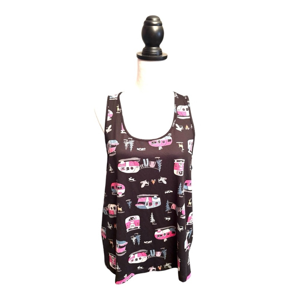 Short Pants And Tank Top Pajama Set Pink and Blue Camper Print Size XL 16-18